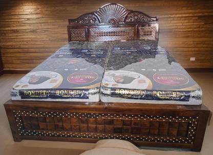 HITESH box in head bed with CNC work Solid Wood Double Box Bed