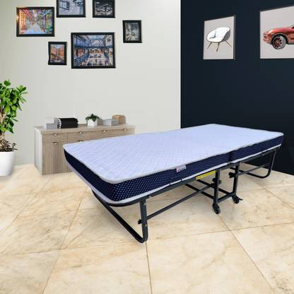 Palmen Dura Rollaway Folding Bed with 4” Foldable Foam Mattress Metal Single Bed