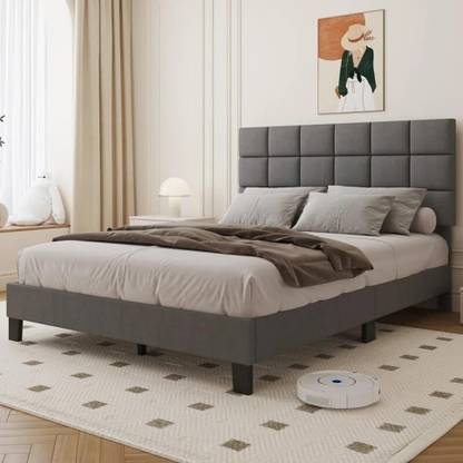 shivang mattress Fabric Queen Size Bed With Box Design Headboard For Bedroom/ Kids Room/ Hotel || Engineered Wood Queen Bed