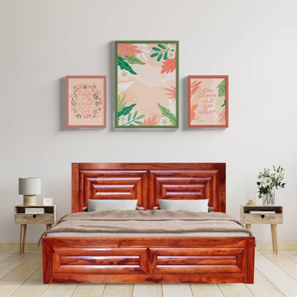 Meera Handicraft bed solid sheesham wood in queen size Delivery Condition - DIY(Do-It-Yourself)) Solid Wood Queen Box Bed