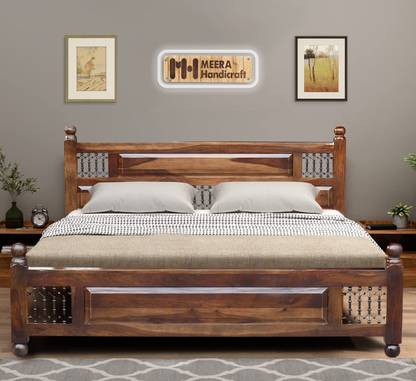 Meera Handicraft bed solid sheesham wood in Queen size Delivery Condition - DIY(Do-It-Yourself)) Solid Wood Queen Bed