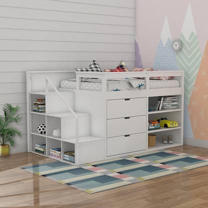 Malinaa Rancho White Captain Bed Solid Wood Single Bed