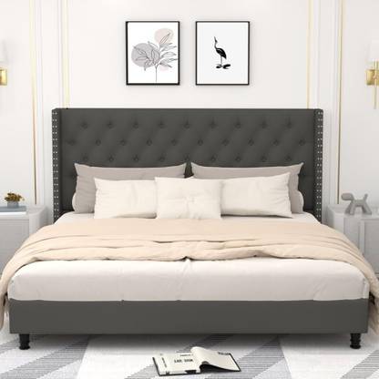 Taskwood Furniture Fabric Queen Size Bed With Diamond Line Headboard Without Storage For Bedroom Engineered Wood Queen Bed