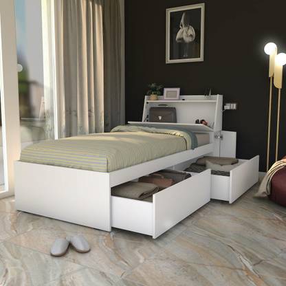 Studio Kook Tribe Right with Headboard storage Engineered Wood Single Drawer Bed