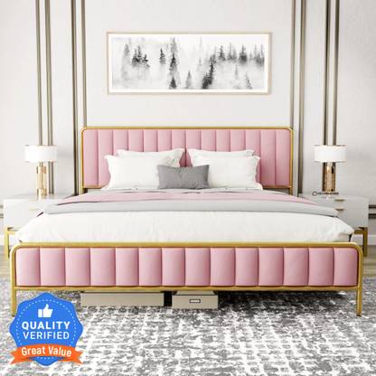 DecorNation Lucius Upholstered Metal King Bed