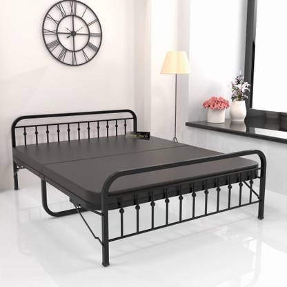 HoneyTouch Folding Double Bed with Mattress | No Assembly Required | Metal Double Bed, 198 cm x 121 cm (6.5 ft x 3.97 ft)