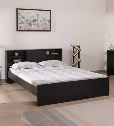 Mintwud from Pepperfry Persia Queen Size Bed in Wenge Finish with Headboard Storage Engineered Wood Queen Bed