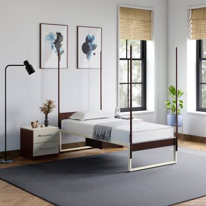 Godrej Interio EQ Slatted Base With Net Rode & Storage Metal Single Drawer Bed