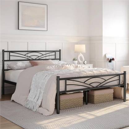 Z H Handicrafts Metal Bed Queen Size without Storage Cot Bed with Headboard Matte Finish Metal Double Bed