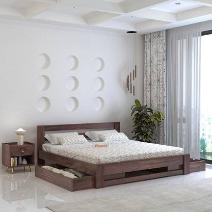 Ganpati Arts Sheesham Wood Foster Bed With Drawer Storage for Bedroom | Diwan Bed For Home Solid Wood King Drawer Bed