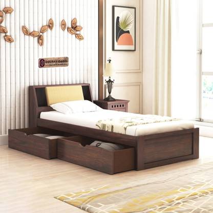 Gouravgenic Handicraft Rosewood ( Sheesham ) Solid Wood Single Drawer Bed