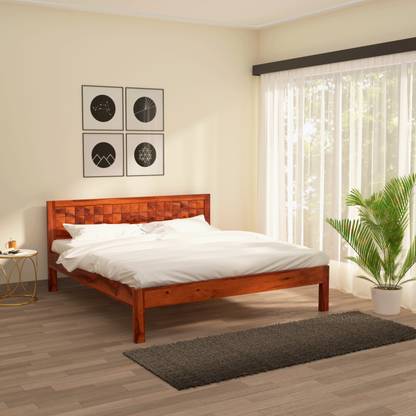 Wakeup India Pluto Sheesham Wood Bed | Reddish Rosewood Bed without Storage | 78x60 Inch Solid Wood Queen Bed