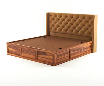 Taskwood Furniture Solid Wood Queen Size Bed With Fabric Headboard And Box Storage For Bedroom Solid Wood Queen Box Bed