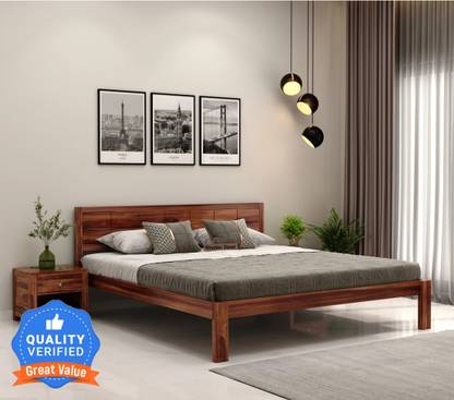 Wooden Street Floria Bed | Premium Sheesham Wood Bed Without Storage (81L x 63W x 34H Inches) Solid Wood Queen Bed