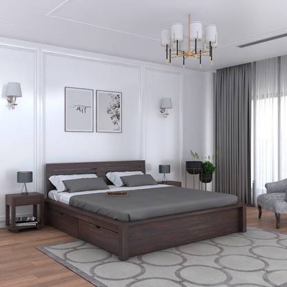 WOODENJOY Sheesham Wood King Bed With Drawers Storage/Wooden Bed With Storage For Home Solid Wood King Drawer Bed