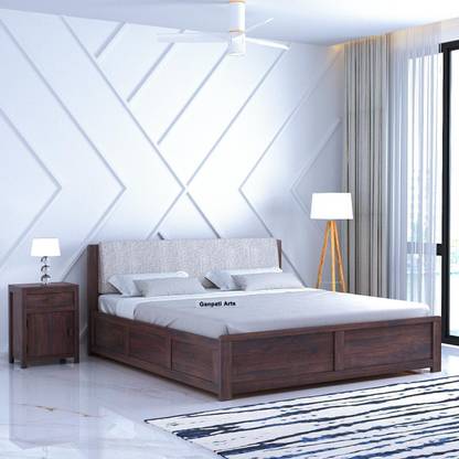 Ganpati Arts Solid Sheesham Wood Queen Size Boston Bed with Box Storage Bed Solid Wood Queen Box Bed