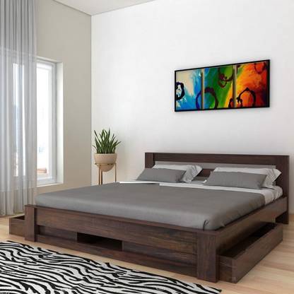 TG FURNITURE Sheesham Wood Queen Size Bed with 2 Drawers Storage for Bedroom Solid Wood Queen Drawer Bed