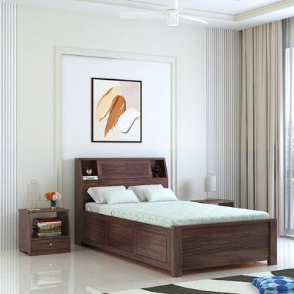 Ganpati Arts Sheesham Wood Marine Groove Wooden Single Cot/Wooden Single Bed With Box Storage Solid Wood Single Box Bed