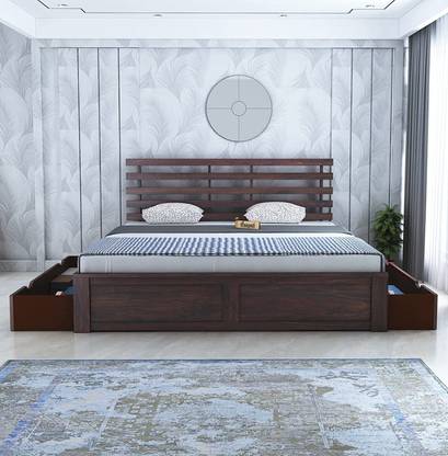 Ganpati Arts Sheesham Wood Queen Size Bed for Bedroom/Home/Hotel/LivingRoom (With Storage) Solid Wood Queen Drawer Bed