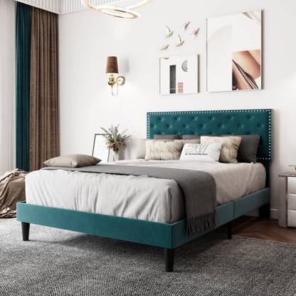Flipkart Perfect Homes Engineered Wood Fabric Queen Size Bed With Upholstered Headboard For Bedroom || Engineered Wood Queen Bed