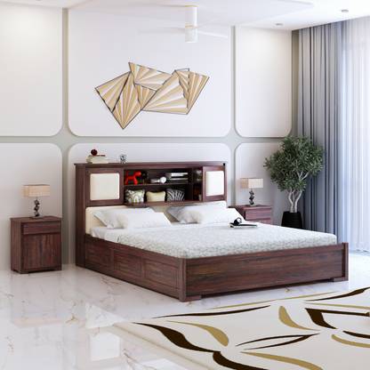 CARLTON LONDON Solid Sheesham Wood King Size Bed Solid Wood King Box Bed