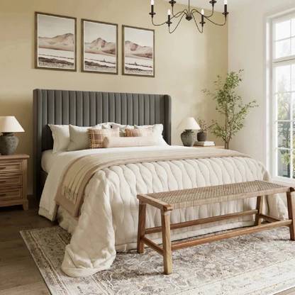 Mooncraft Premium Upholstered Bed | Bed King Size with Headboard | Cot for Bedroom Solid Wood King Bed