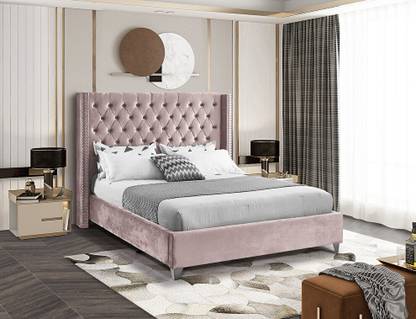 LEATHERON Barm Pink Solid Wood King Bed