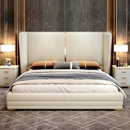 NICE MAPLE NICE MAPLE Vitara Luxury Upholstered Bed In Suede Solid Wood Queen Box Bed