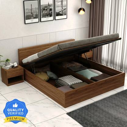 Wooden Street Harper Bed with Hydraulic Storage (82L x 62W x 32H Inches) | Strong & Durable Engineered Wood Queen Hydraulic Bed