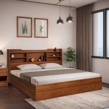 Trevi Bolton King Size Bed Without Storage In Bali Teak Colour Engineered Wood King Bed