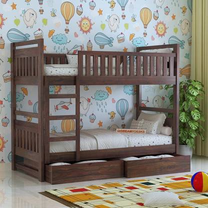 Dreamydesks Sheesham Wood Tylor Bunk Bed with 2 Drawer Storage Solid Wood Single Drawer Bed
