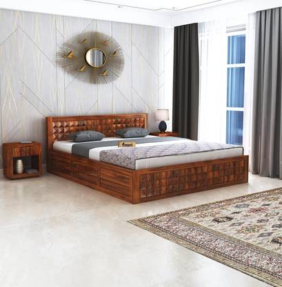 Ganpati Arts Sheesham Wood Oslo Diamond Bed Living Room Double Bed/Cot with Box Solid Wood King Box Bed