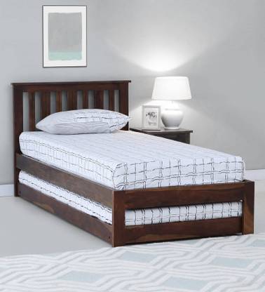 BEDOKI 'Trundle' Solid Sheesham Wood Single Bed Convert Into Double Bed For Bed Room. Solid Wood Single Bed