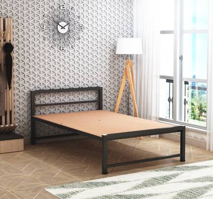 CRAFTLIA Premium 4X6 Feet metal Bed Iron Bed with Attached MDF Board Metal Double Bed