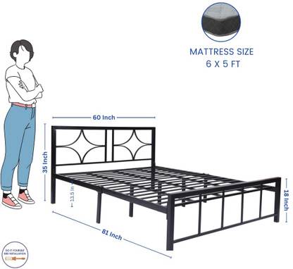 Laxmi kapat Metal Bed Without Storage with Headboard Sturdy Metal Bed Frame Without Mattress Metal Queen Bed