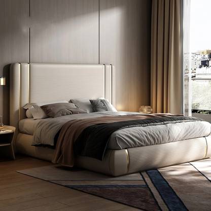 NICE MAPLE Dennis Upholstered Bed In Suede Solid Wood Queen Bed