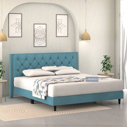 FEBERICA Engineered Wood Fabric Queen Size Bed with Upholstered Headboard for Bedroom | Engineered Wood Queen Bed