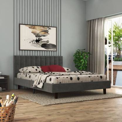 Elyscraft Modern Fabric King Size Bed with Soft Cushioned Headboard for Bedroom/Hotel Engineered Wood King Bed