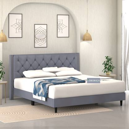 FEBERICA Engineered Wood Fabric Queen Size Bed with Upholstered Headboard for Bedroom | Engineered Wood Queen Bed