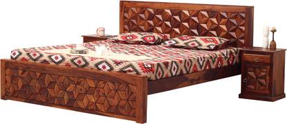 ROYAL FINISH Floresque King Size(72"x78") Without Storage,12-Month Warranty,Single Bedside Solid Wood King Bed