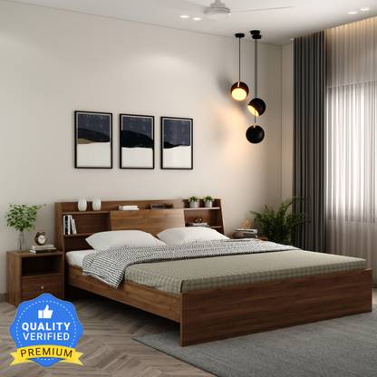 Wooden Street Celestia Engineered Wood Double Bed Without Storage For Bed Room/Kids Room Engineered Wood Queen Bed