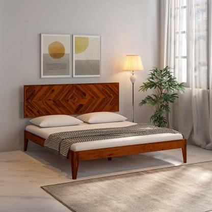 Wakeup India Reposa Sheesham wood Bed | Walnut colour Finish without Storage | 78x60 Inch Solid Wood Queen Bed