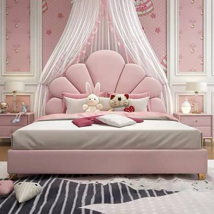 NICE MAPLE Dolcy Upholstered Bed in Pink Color Without Storage Solid Wood King Bed