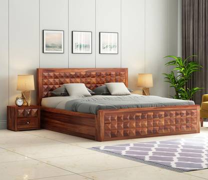 Flipkart Perfect Homes Wooden Double Bed Cot Bed with Box Storage Solid Wood King Box Bed