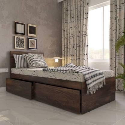 woodcom Junglewood Tribe Single Bed Modern Design with Drawer Engineered Wood Single Drawer Bed