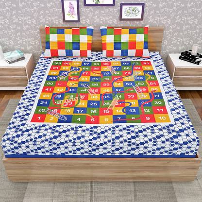 Monik Handicrafts 140 TC Cotton Double Jaipuri Prints Flat Bedsheet