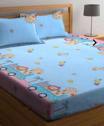 Shruvis Ekart 254 TC Cotton Double Printed Fitted (Elastic) Bedsheet