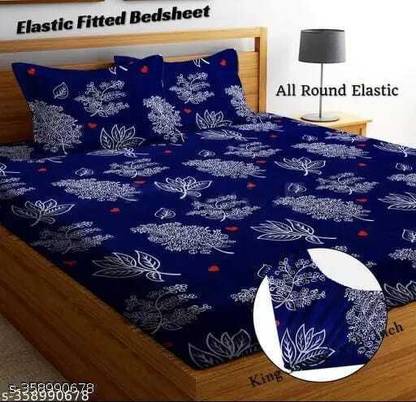 New Town 210 TC Cotton Double Floral Fitted (Elastic) Bedsheet