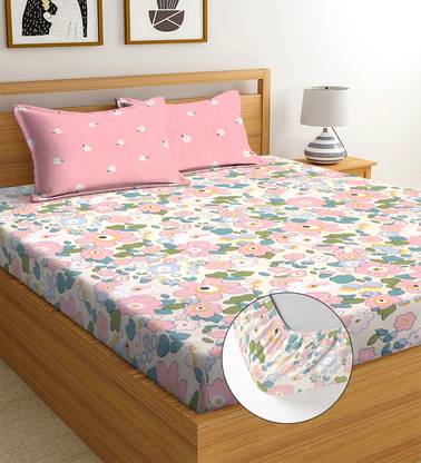 LATHWAL CRATIONS 244 TC Cotton King Printed Fitted (Elastic) Bedsheet