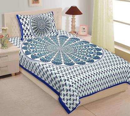 VNV Creation Cotton Single Flat 180 TC Jaipuri Prints Bedsheet